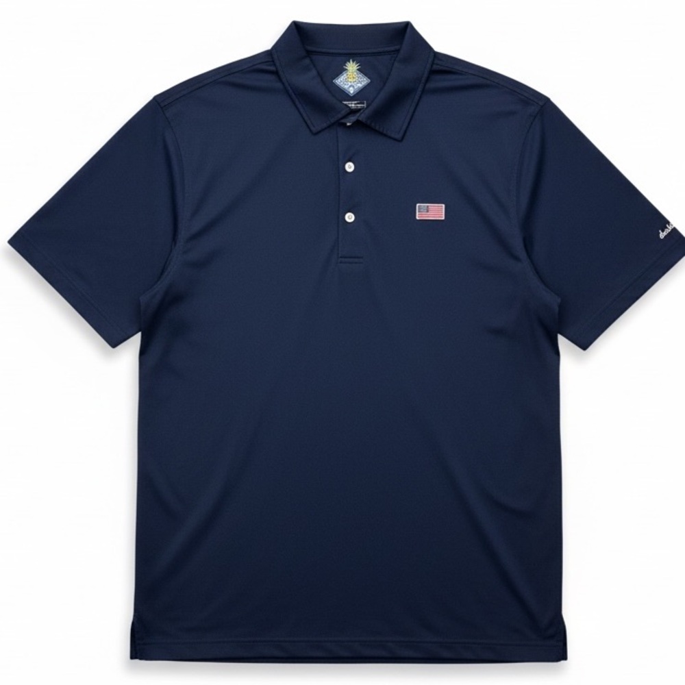 Chubbies Performance Polo Navy Blue American Flag Size 2XL EUC